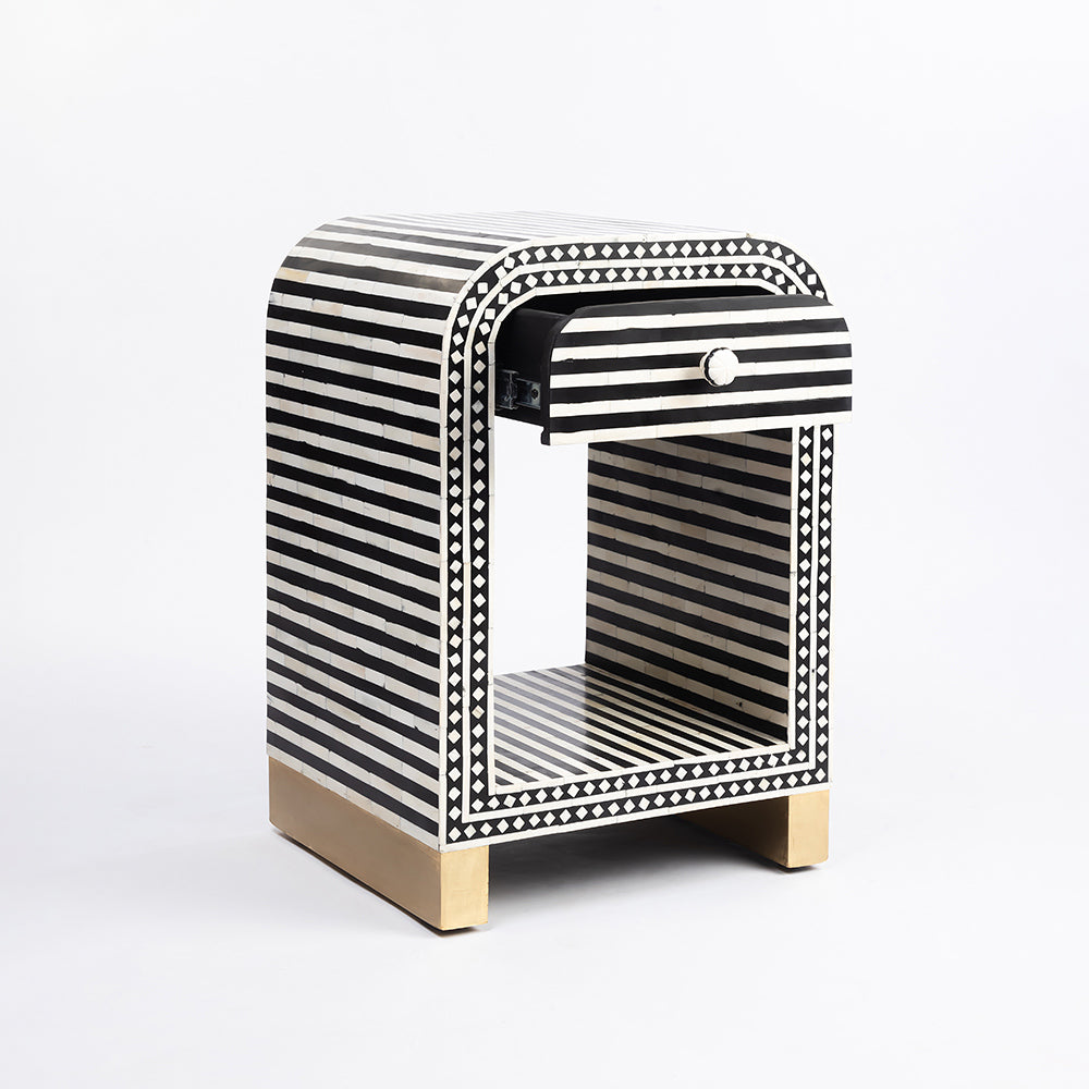Petal Bone Inlay Bed Side Table