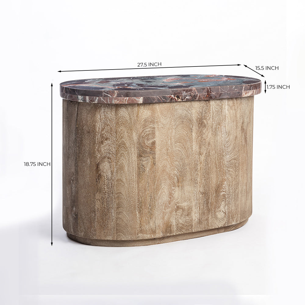 Ruel Mango Wood Coffee Table With Red Marble Top