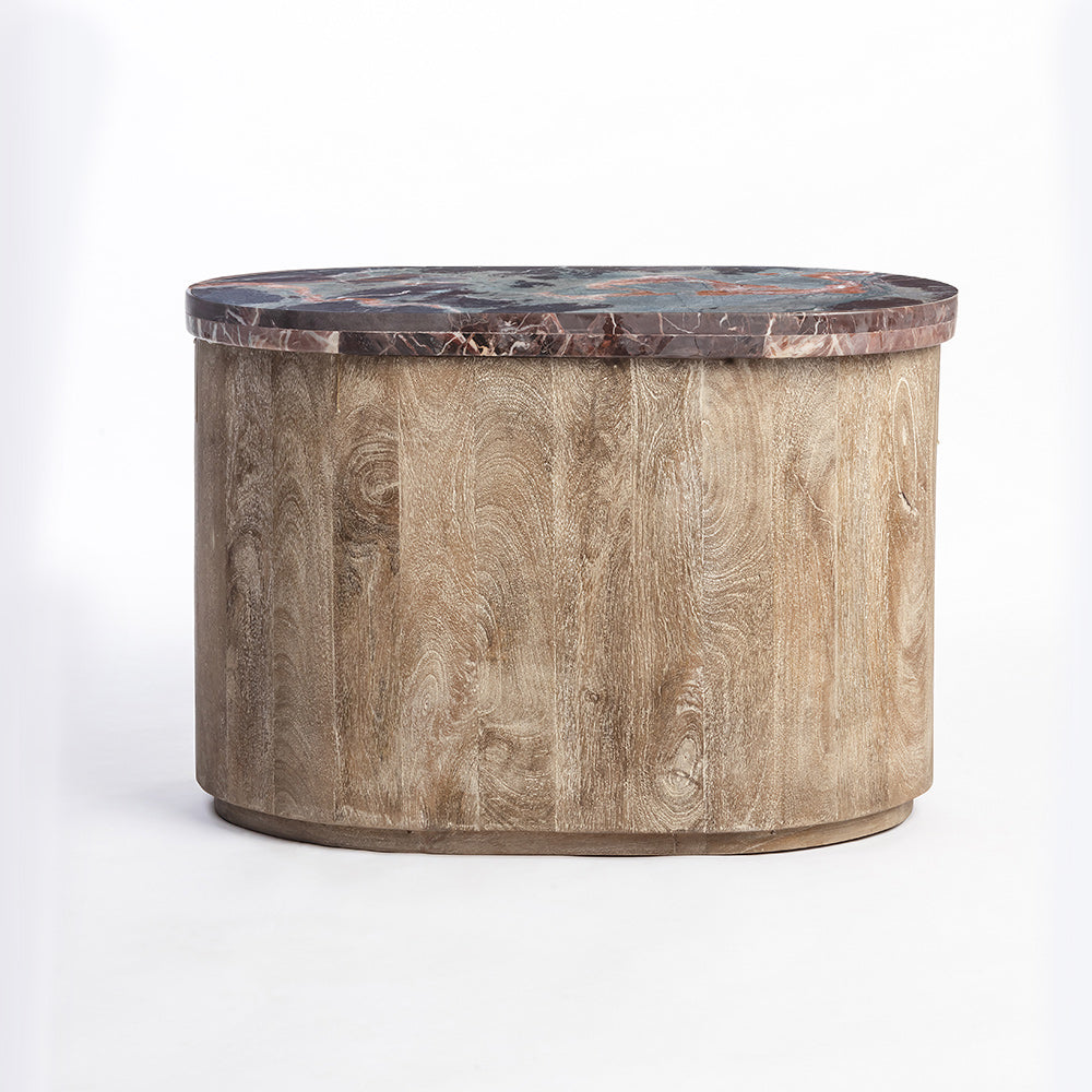 Ruel Mango Wood Coffee Table With Red Marble Top