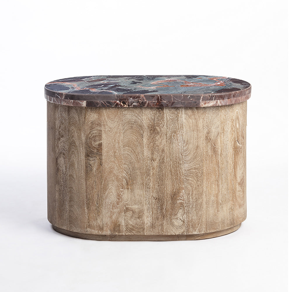 Ruel Mango Wood Coffee Table With Red Marble Top