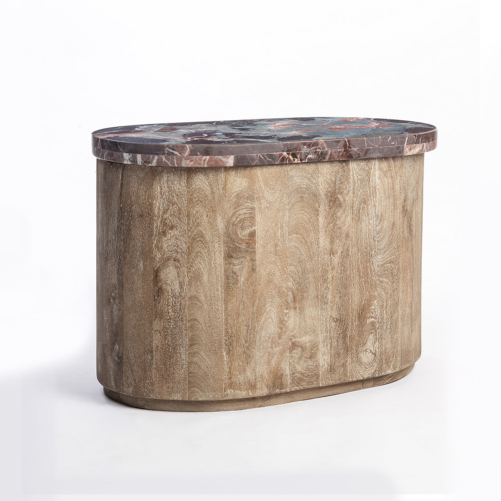 Ruel Mango Wood Coffee Table With Red Marble Top