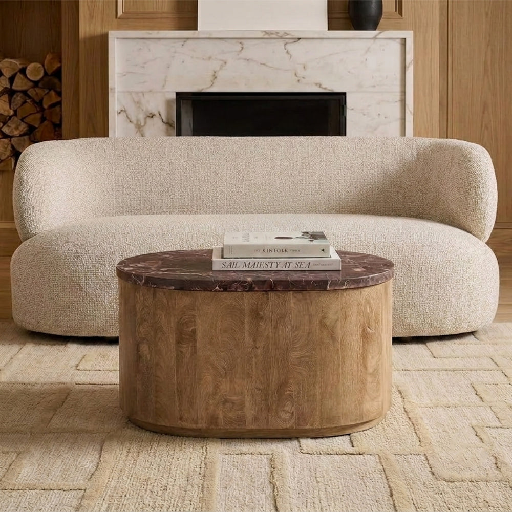 Ruel Mango Wood Coffee Table with Red Marble