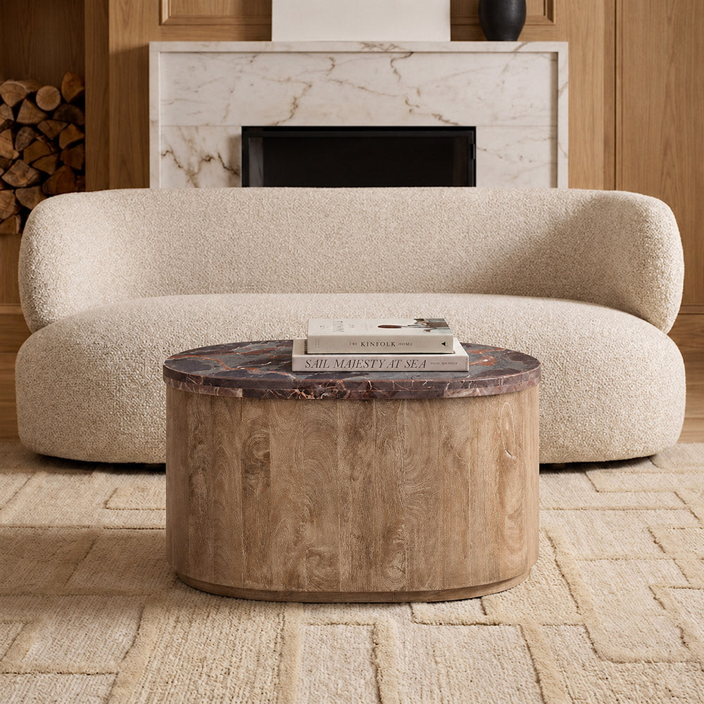 Ruel Mango Wood Coffee Table With Red Marble Top
