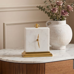 Onyx Stainless Steel Table Clock with Marble