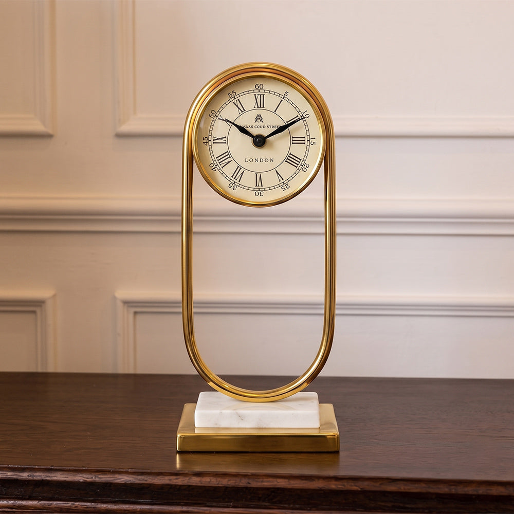 Cadre Stainless Steel Table Clock with Marble, Glass