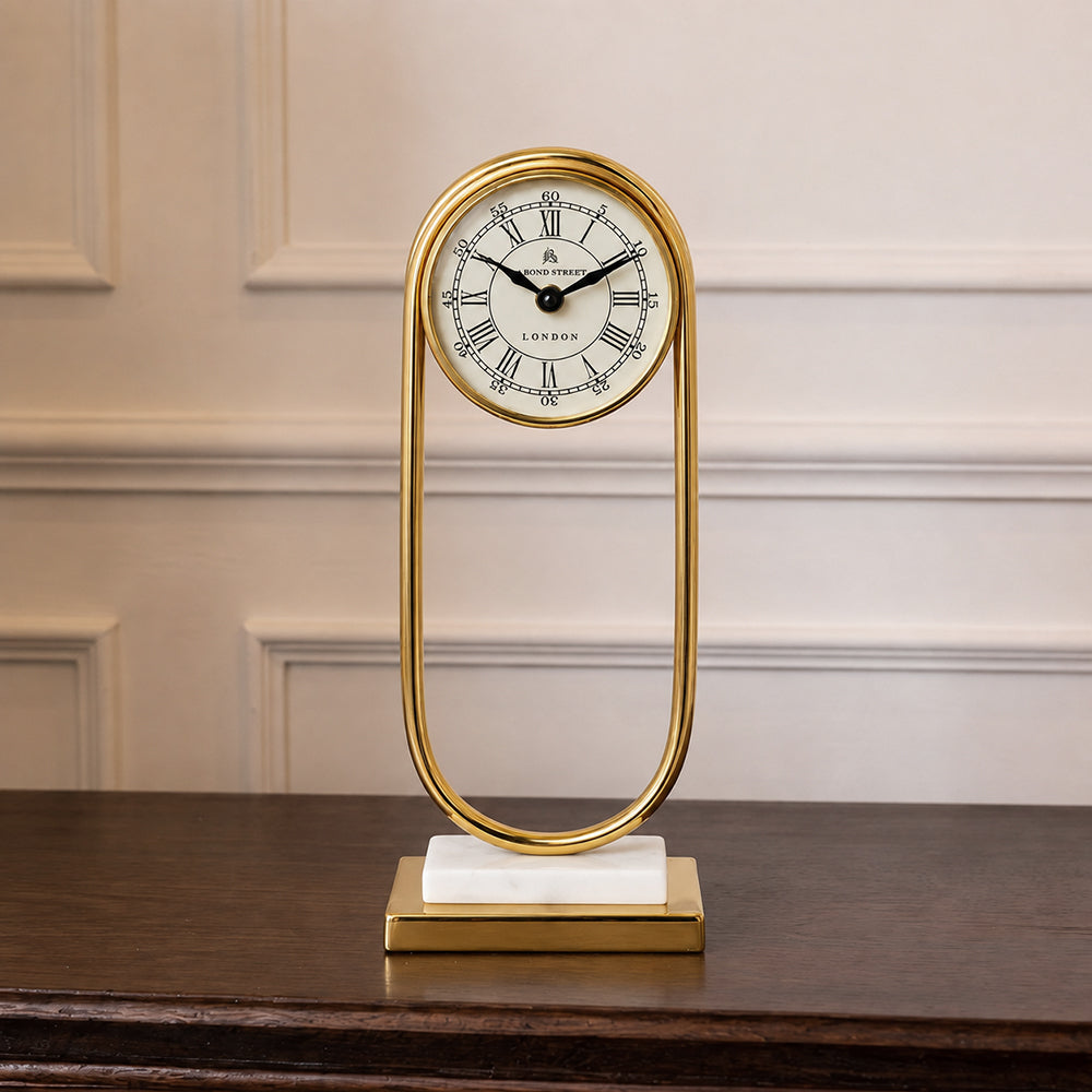 Cadre Stainless Steel Table Clock with Marble, Glass
