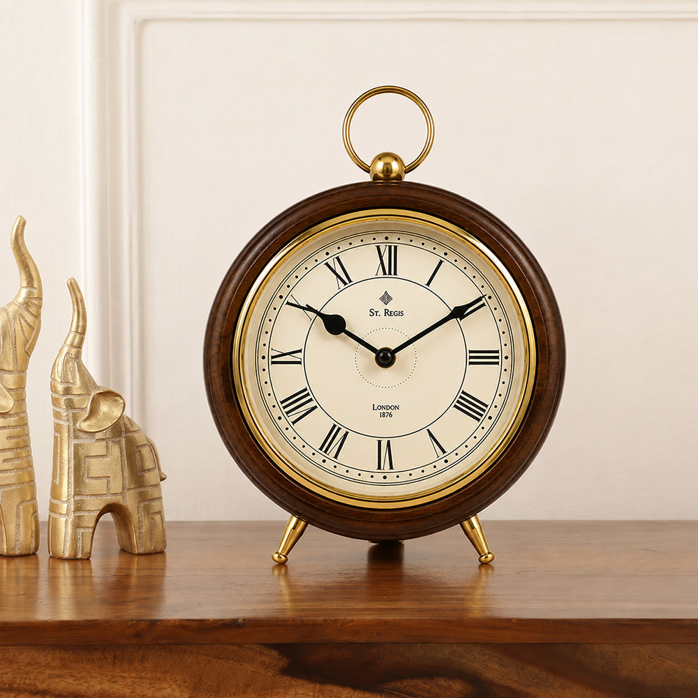 Fable Wood Table Clock with Aluminium, Glass