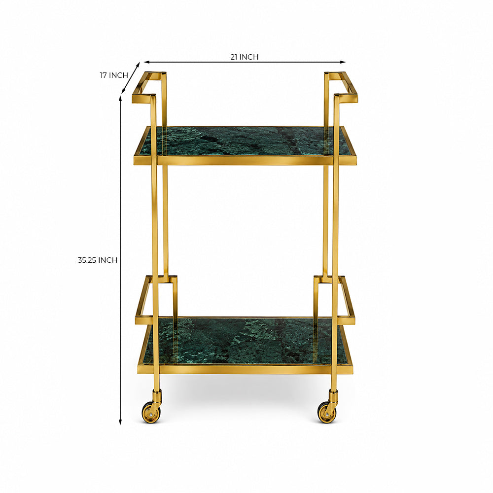 Callum Stainless Steel Aluminium Trolley - Green Marble