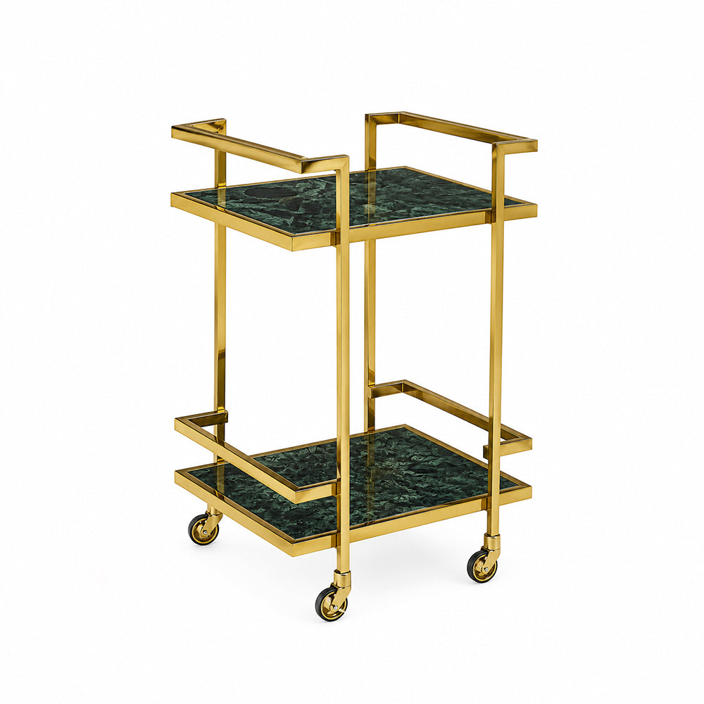 Callum Stainless Steel Aluminium Trolley - Green Marble