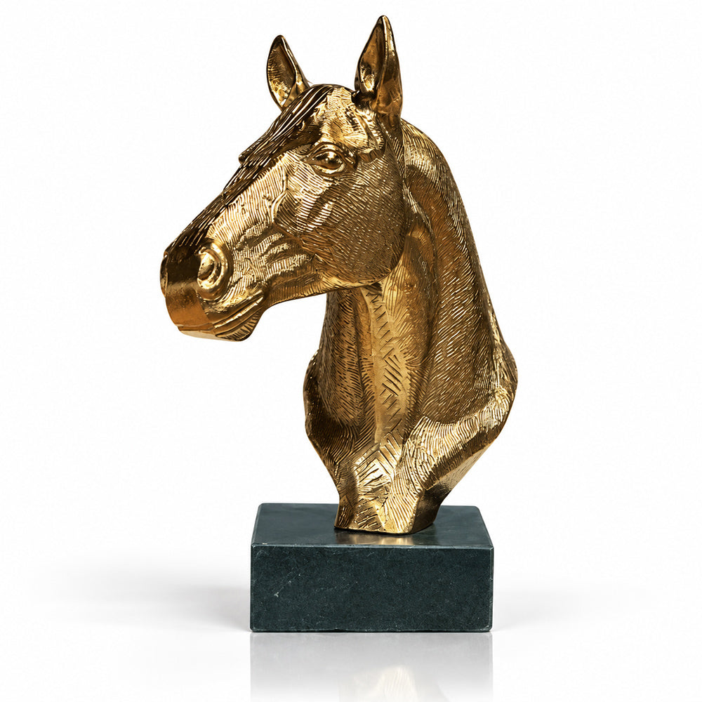Nori Metal Horse Decorative Object with Green Granite Marble Base