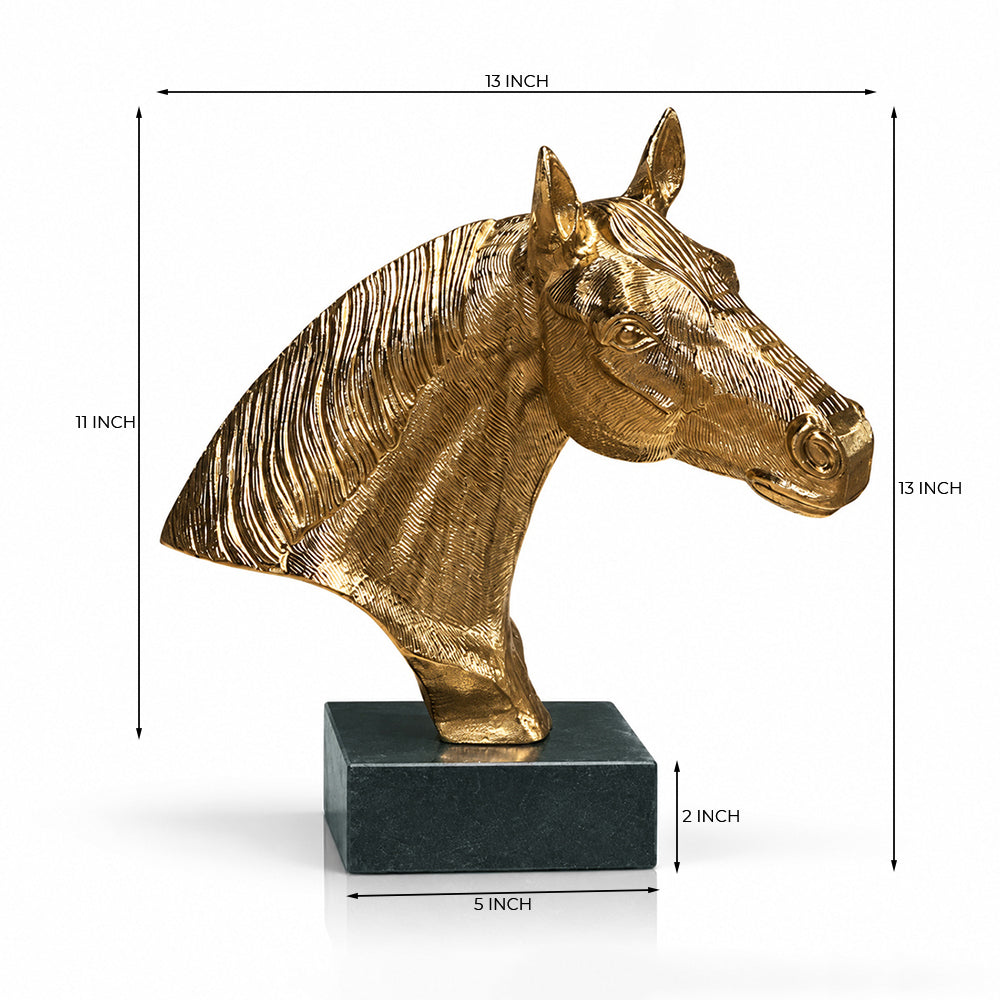 Nori Metal Horse Decorative Object with Green Granite Marble Base