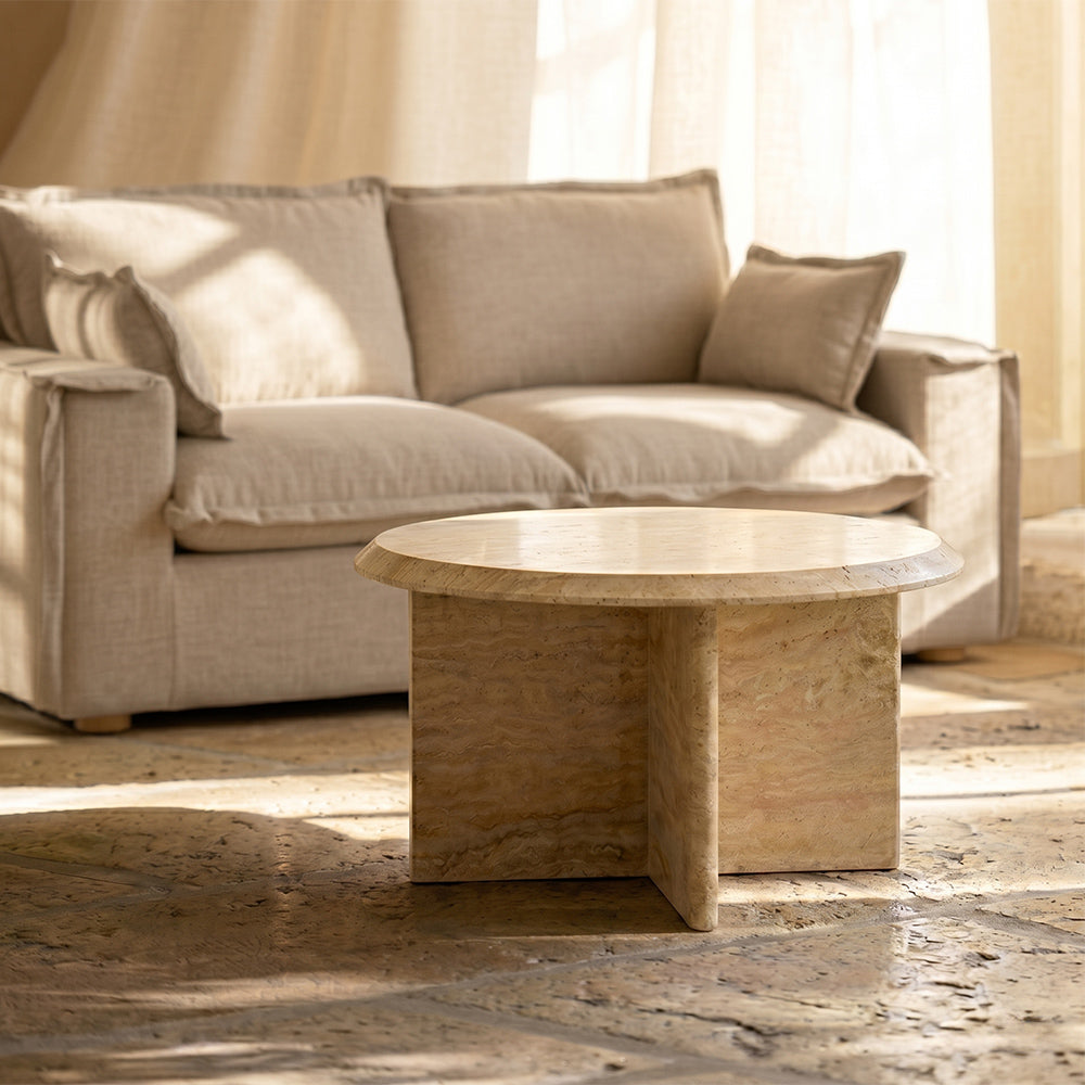Elara Travertine Marble Coffee Table - Large