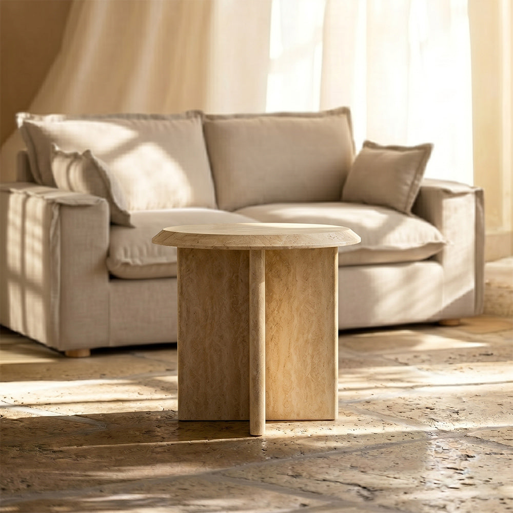 Elara Travertine Marble Coffee Table - Small