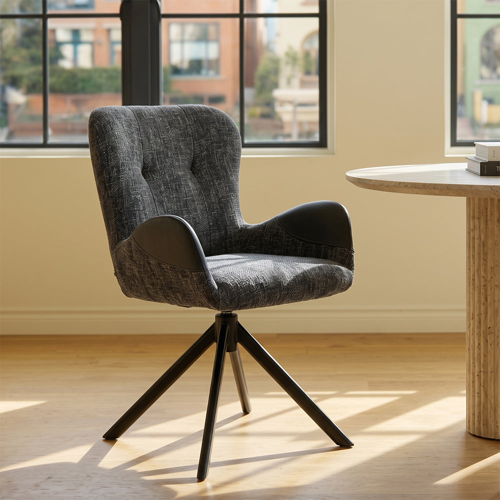 Royce Swivel Fabric Dining Chair with Metal Legs