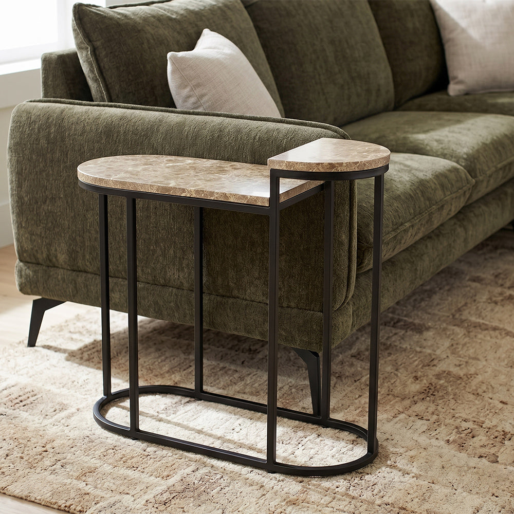 Adele Light Emperador Marble Sofa Side Table with Metal