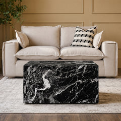 Lennox Marble Coffee Table with Wheel - Black Marble