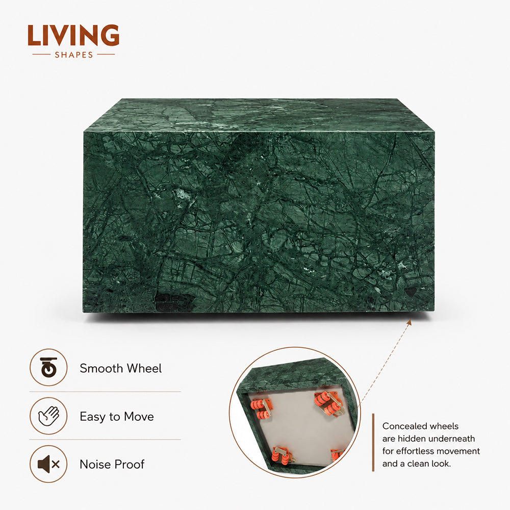 Lennox Marble Coffee Table with Wheel - Green Marble