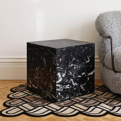 Sable Marble SideTable with Wheel - Black Marble