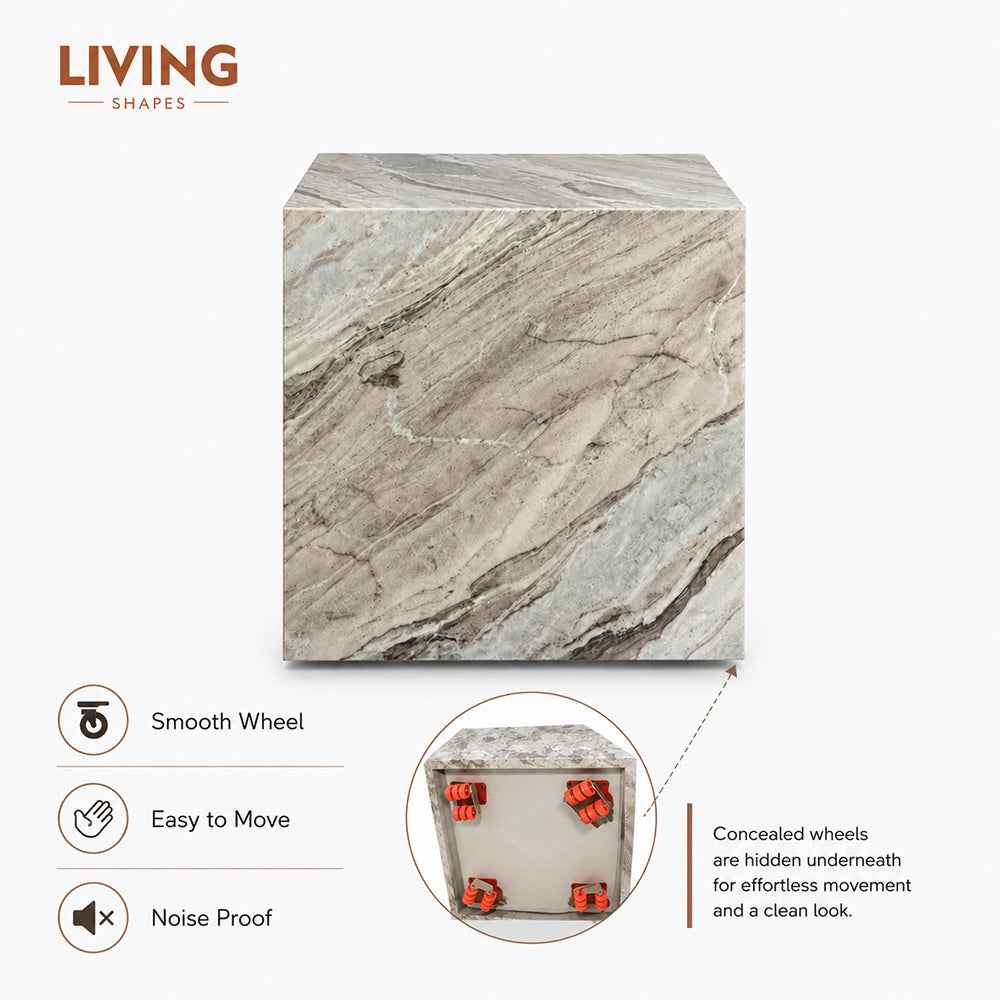 Sable Marble SideTable with Wheel - Sawar Marble