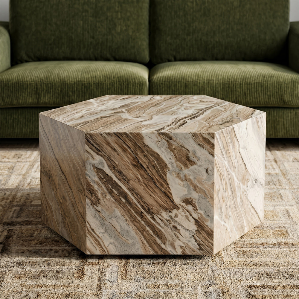 Birch Sawar Marble Coffee Table with Wheel