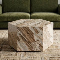Birch Sawar Marble Coffee Table with Wheel