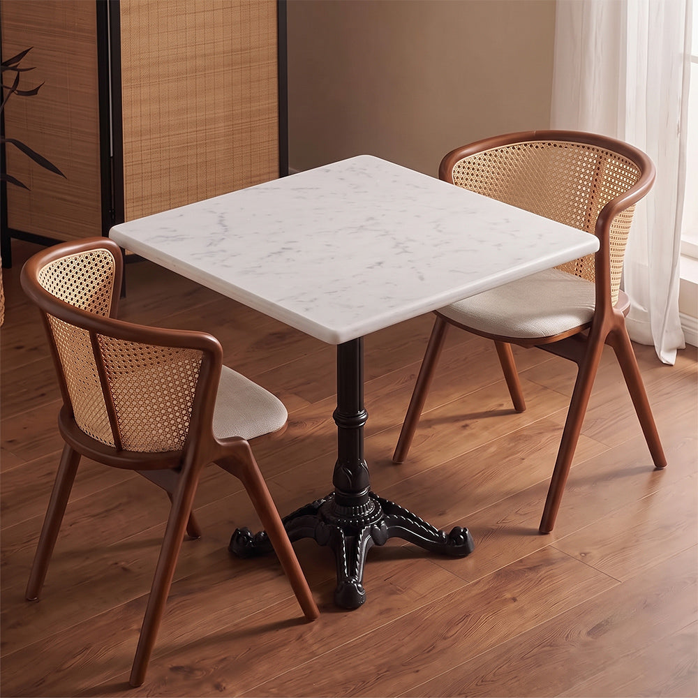 Avalon White Banswara Marble Restaurant Table with Metal Legs - Large