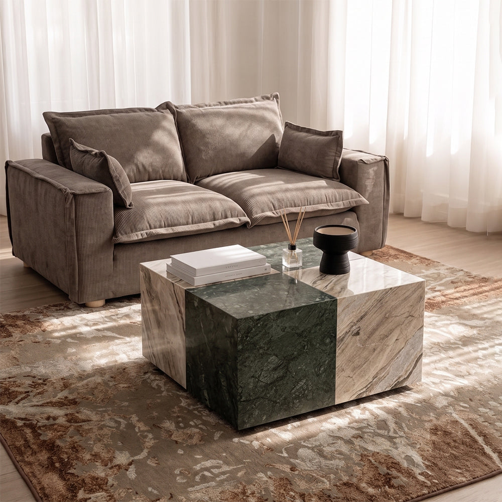 Qube Marble Coffee Table - Green and Sawar Marble