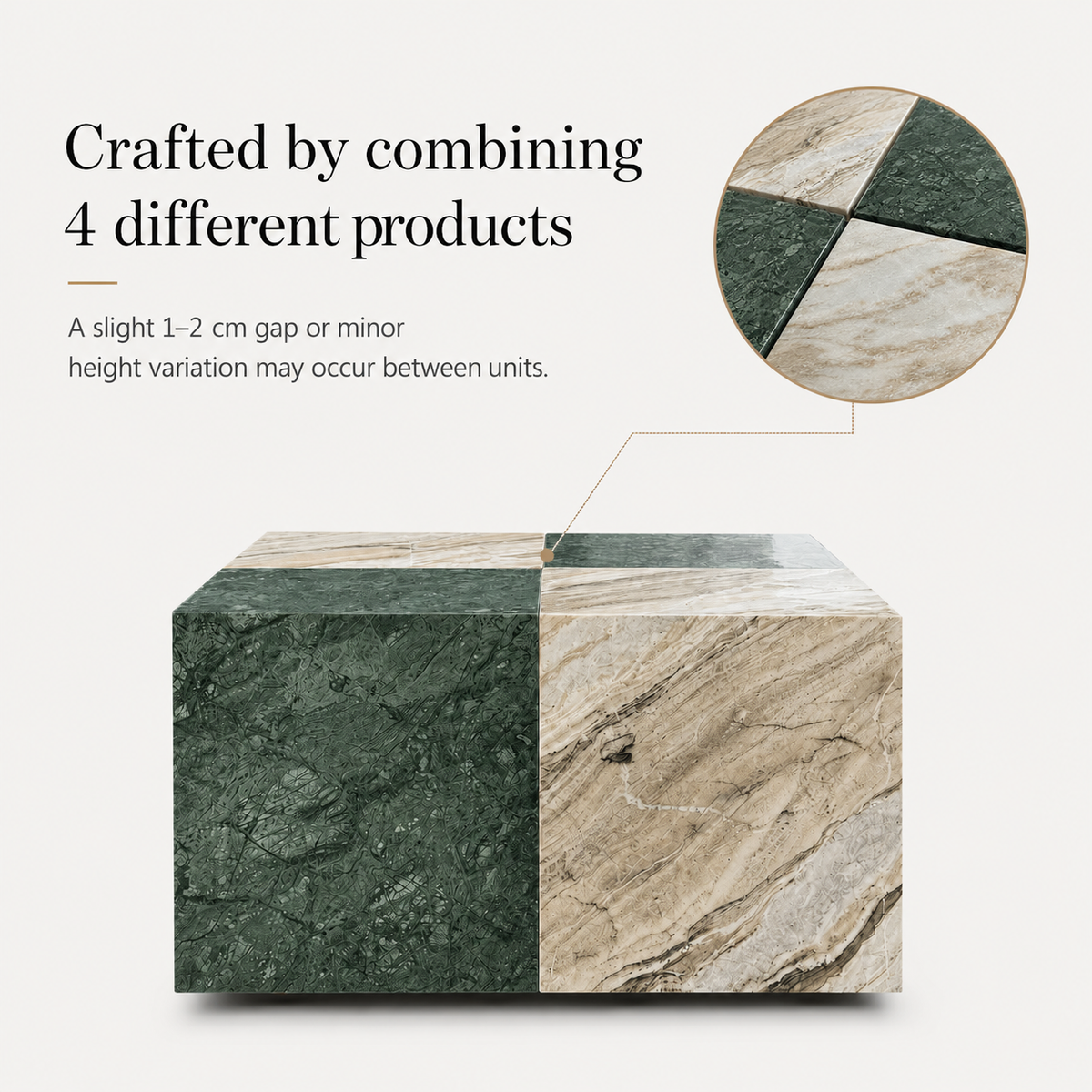 Qube Marble Coffee Table - Green and Sawar Marble