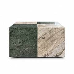 Qube Marble Coffee Table - Green and Sawar Marble