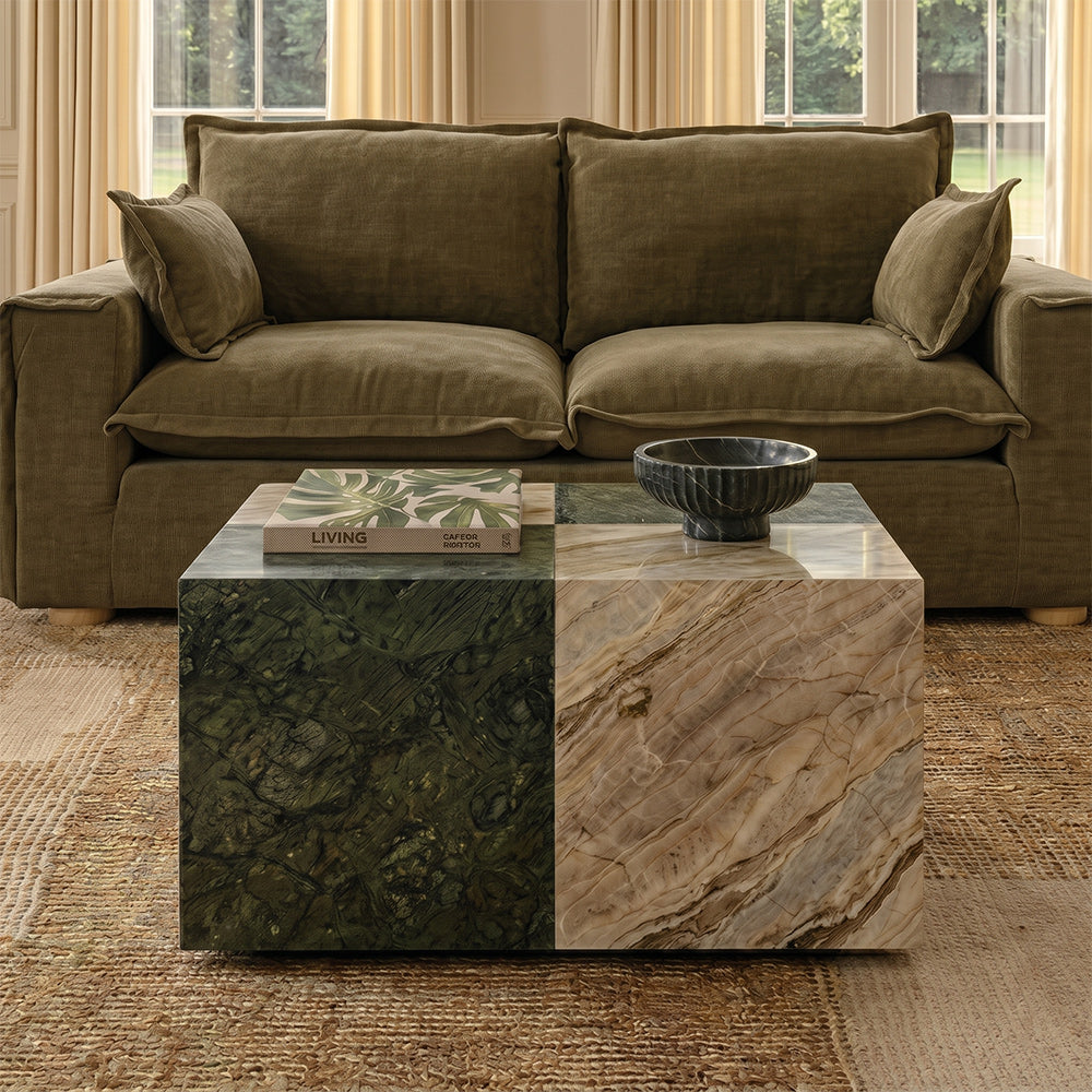 Qube Marble Coffee Table - Green and Sawar Marble