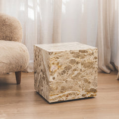 Sable Marble SideTable with Wheel - Panther Marble