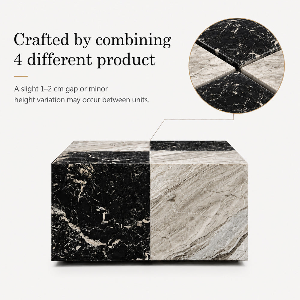 Qube Marble Coffee Table - Black and Sawar Marble