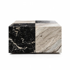 Qube Marble Coffee Table - Black and Sawar Marble