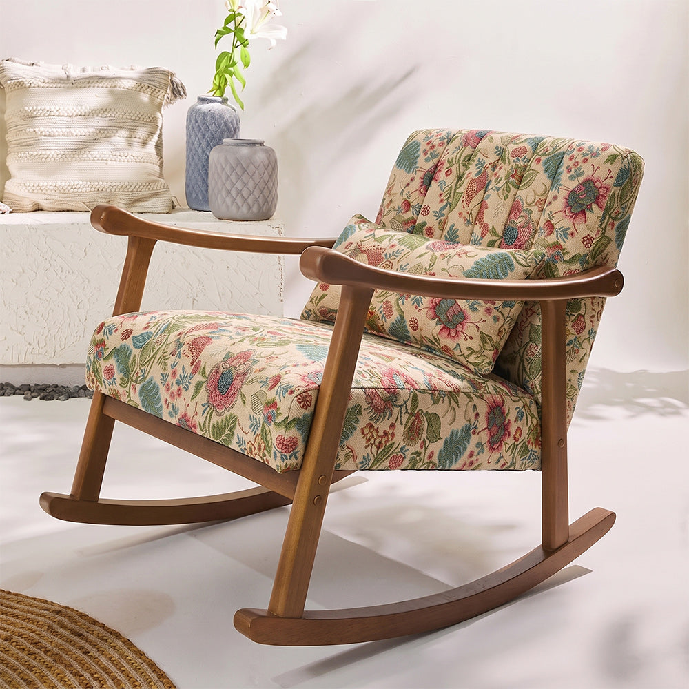 Wells Para Wood Rocking Chair with Cotton Fabric