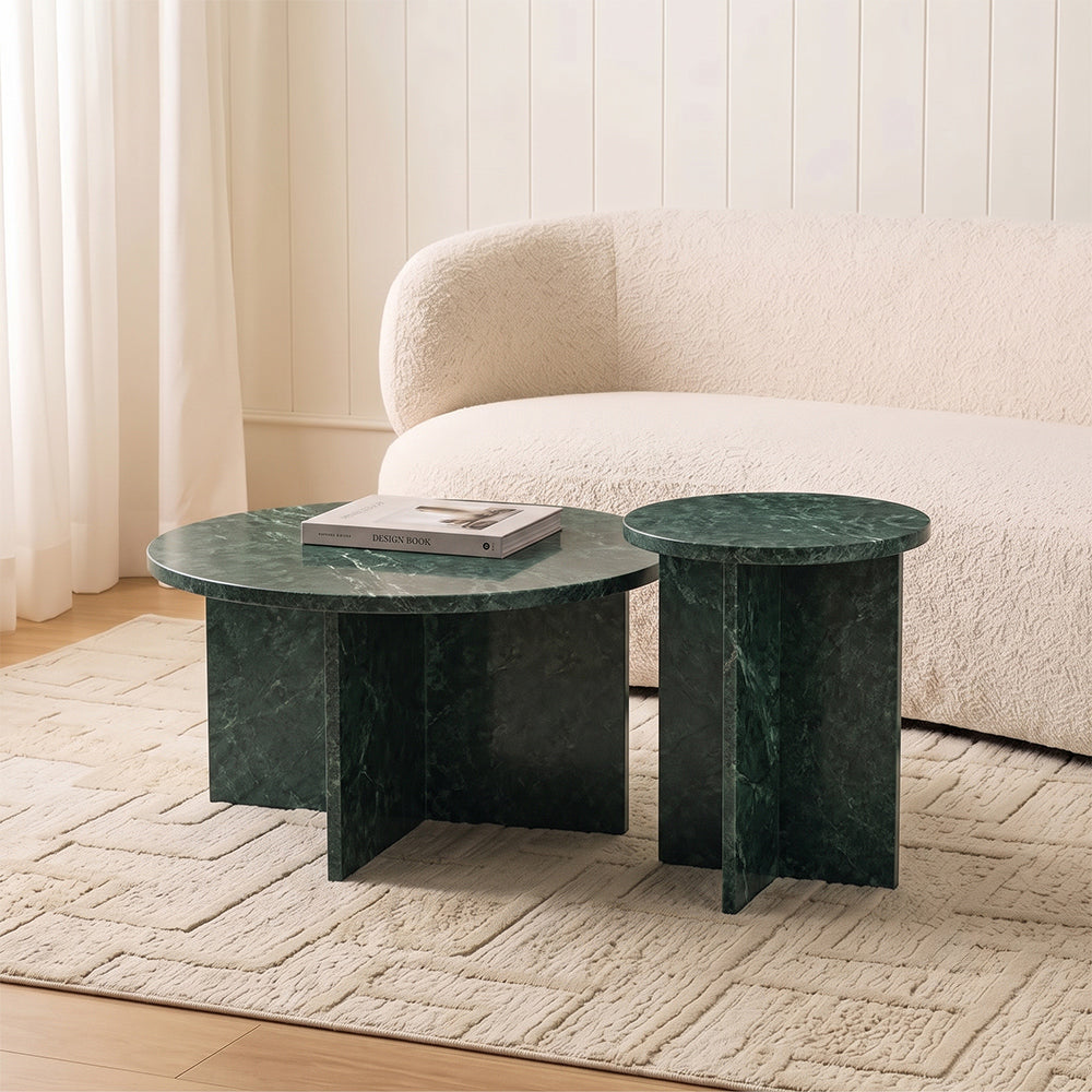 Veda Round Green Marble Coffee Table Set of 2