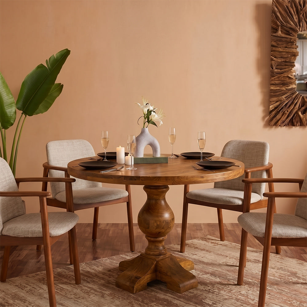 Arden 4 Seater Round Teak Wood Dining Table