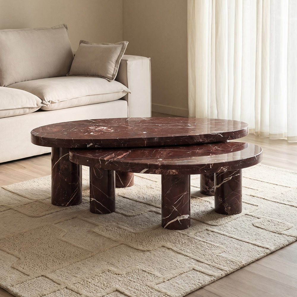 Blaze Red Marble Coffee Table Set of 2