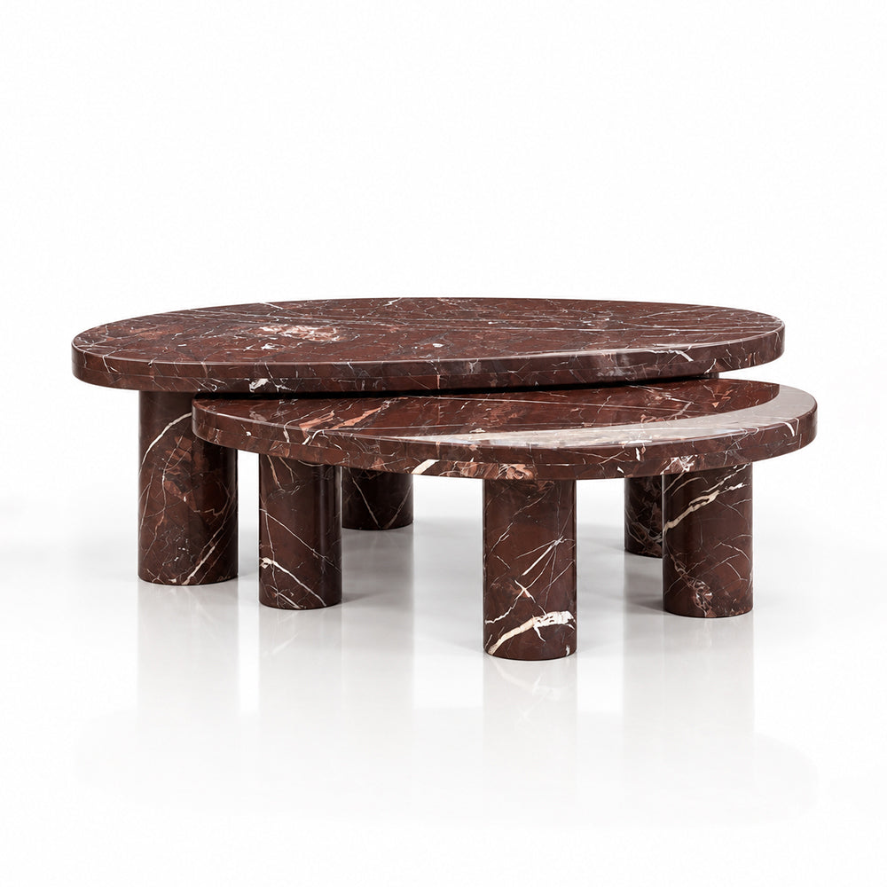 Blaze Red Marble Coffee Table Set of 2