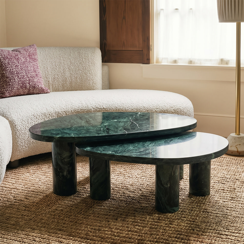 Blaze Green Marble Coffee Table Set of 2