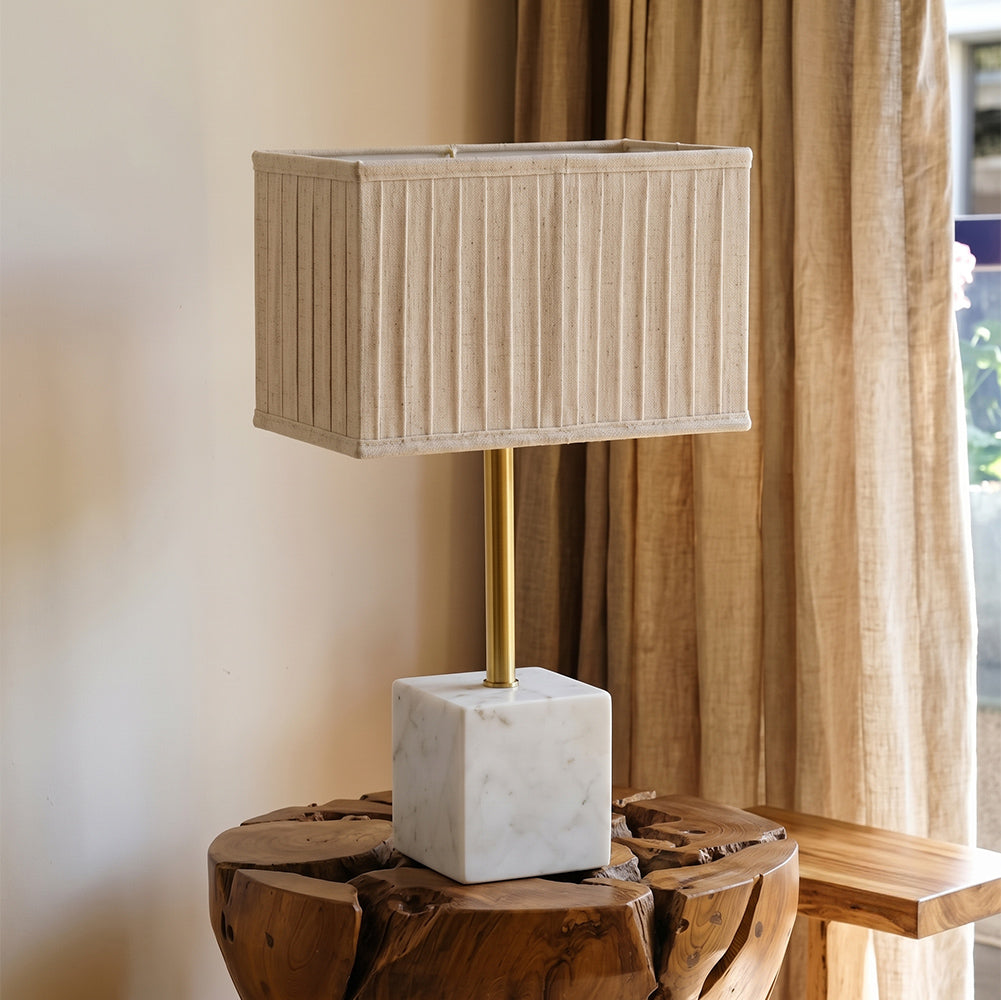 Pearl White Banswara Marble Base Table Lamp