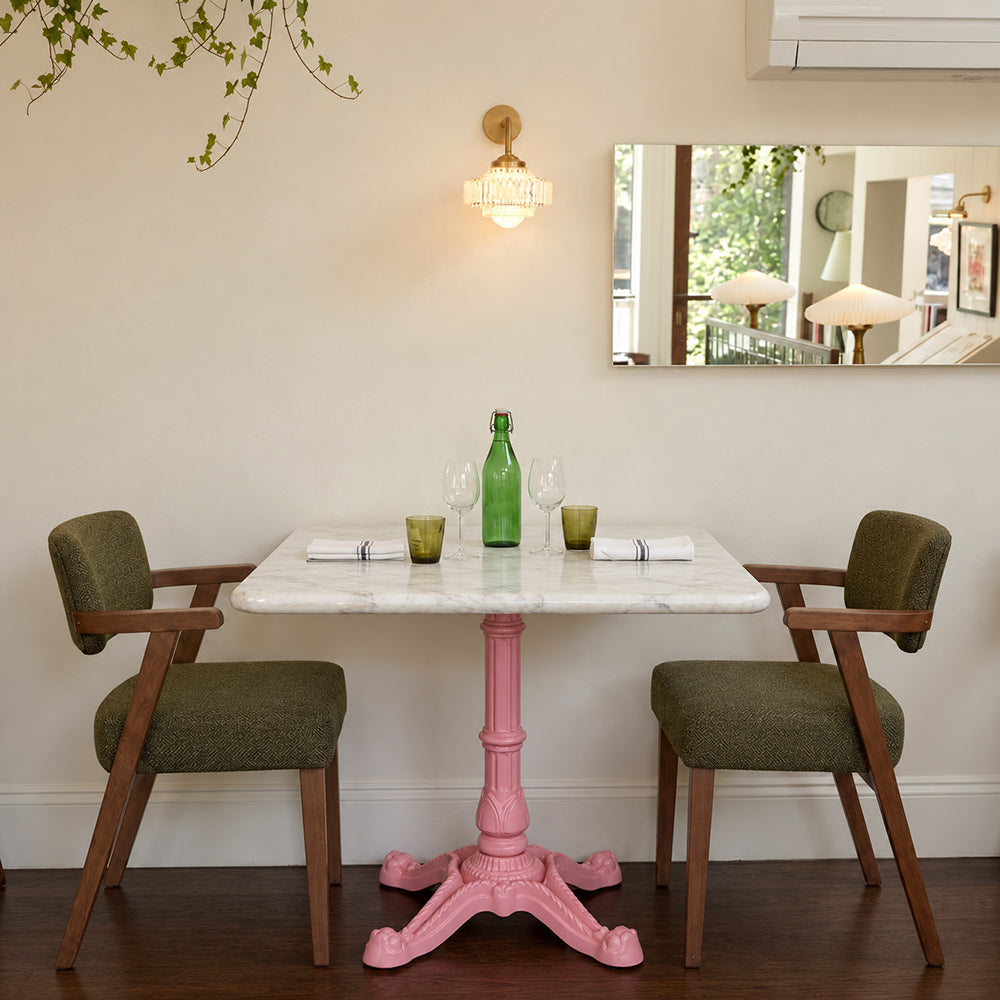 Frost White Banswara Marble Restaurant Table with Metal Legs - Large