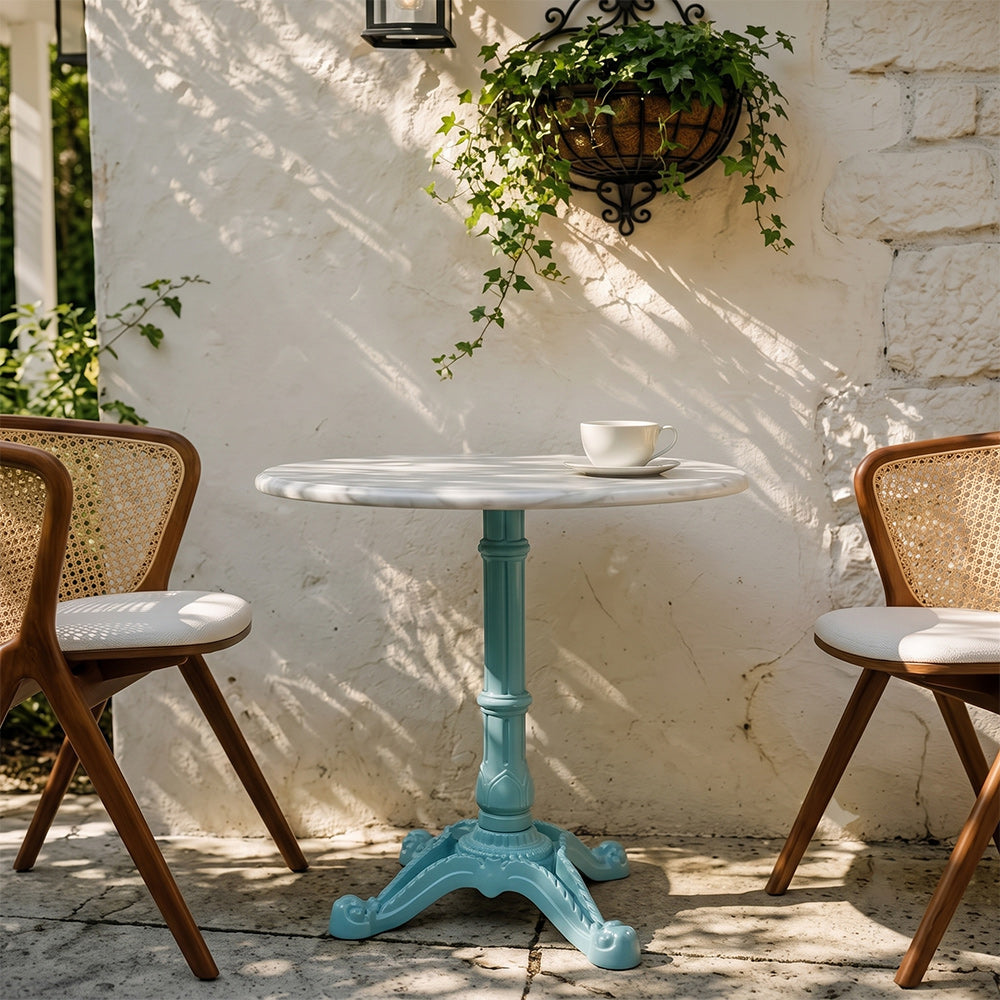 Mercer White Banswara Marble Restaurant Table with Metal Legs - Large