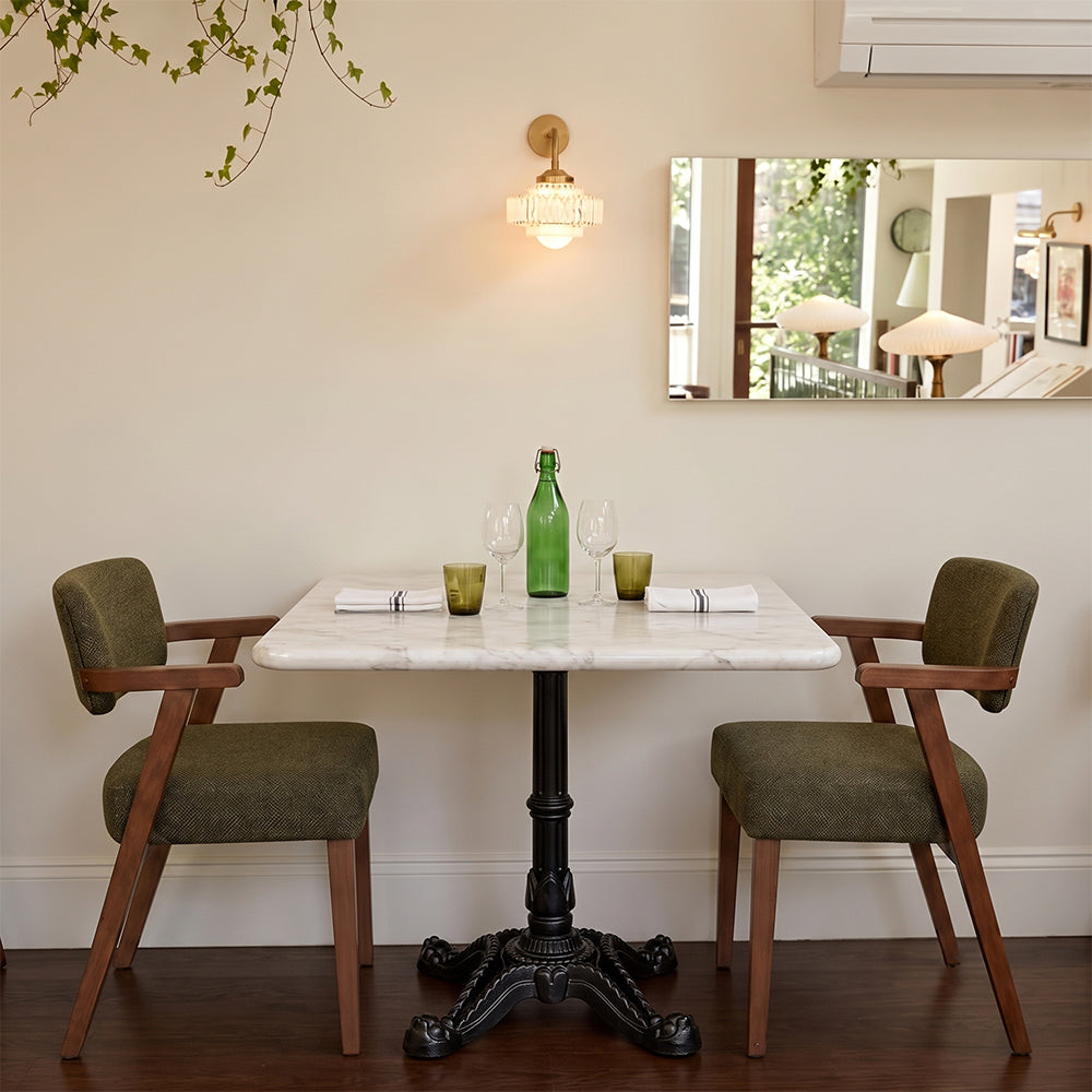 Seabrook White Banswara Marble Restaurant Table with Metal Legs - Large