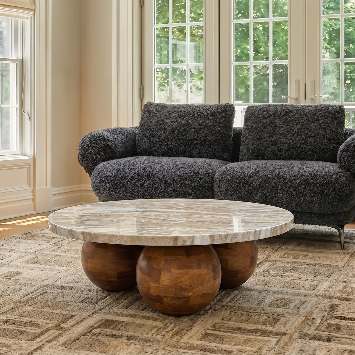Fable Sawar Marble Coffee Table with Wooden Legs