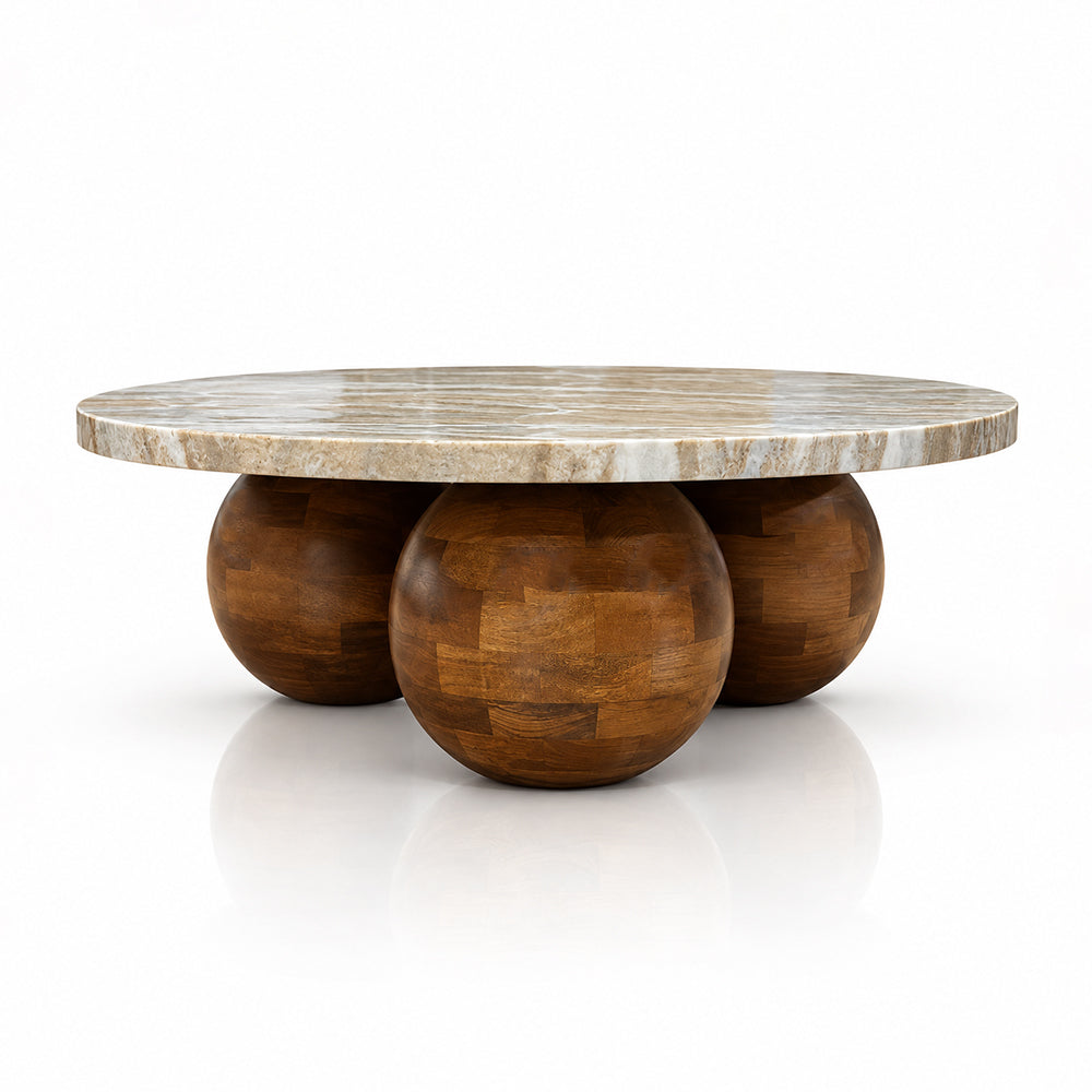 Fable Sawar Marble Coffee Table with Wooden Legs