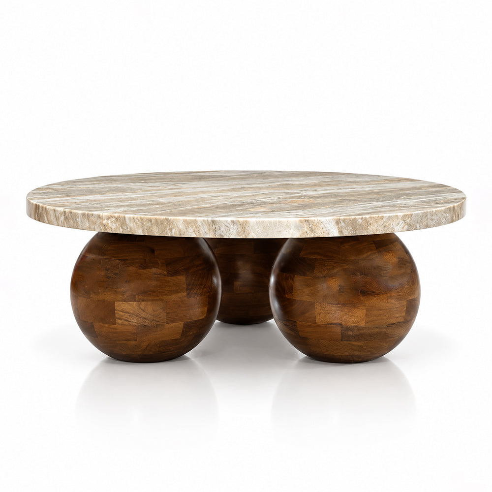 Fable Sawar Marble Coffee Table with Wooden Legs