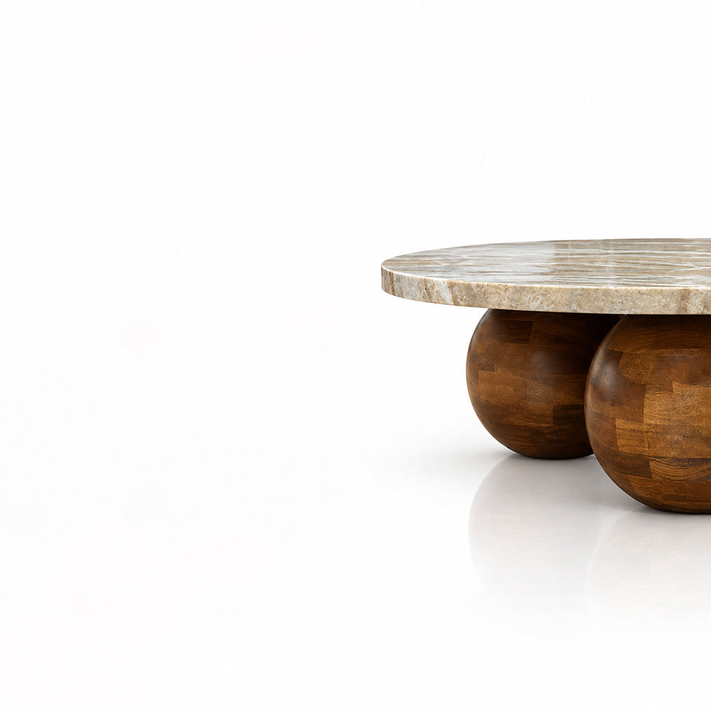 Fable Sawar Marble Coffee Table with Wooden Legs
