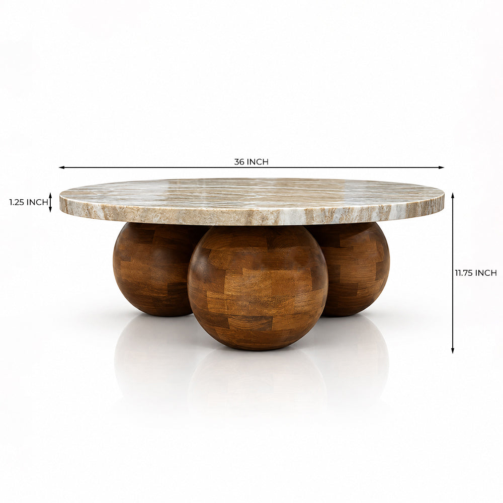 Fable Sawar Marble Coffee Table with Wooden Legs
