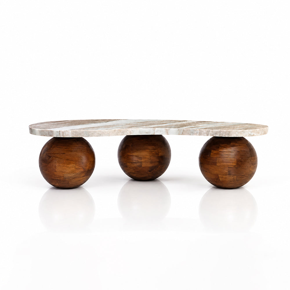 Wren Sawar Marble Coffee Table with Wooden Legs