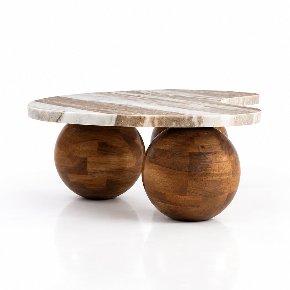 Wren Sawar Marble Coffee Table with Wooden Legs
